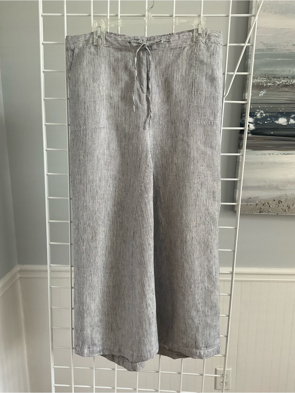 Light Gray Wide-Leg Linen-Feel Pull-On Skirted Pants